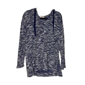 LOFT | Knit Hooded Pull Over | Navy & White Textured | Size Medium